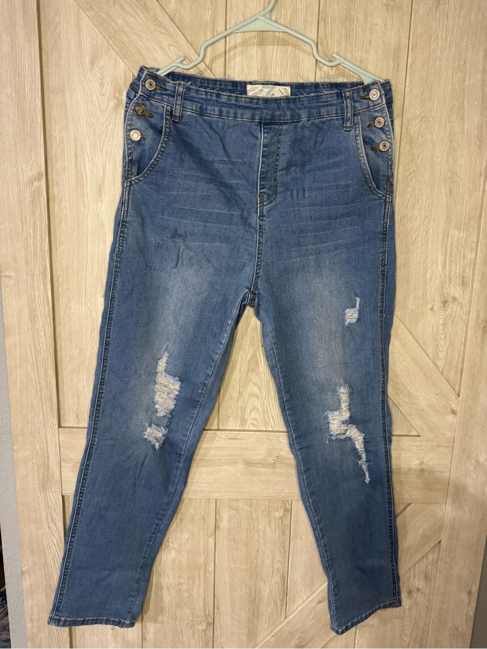 Cyclon Distressed Side Button High Rise Jeans 🩵 - junior 7